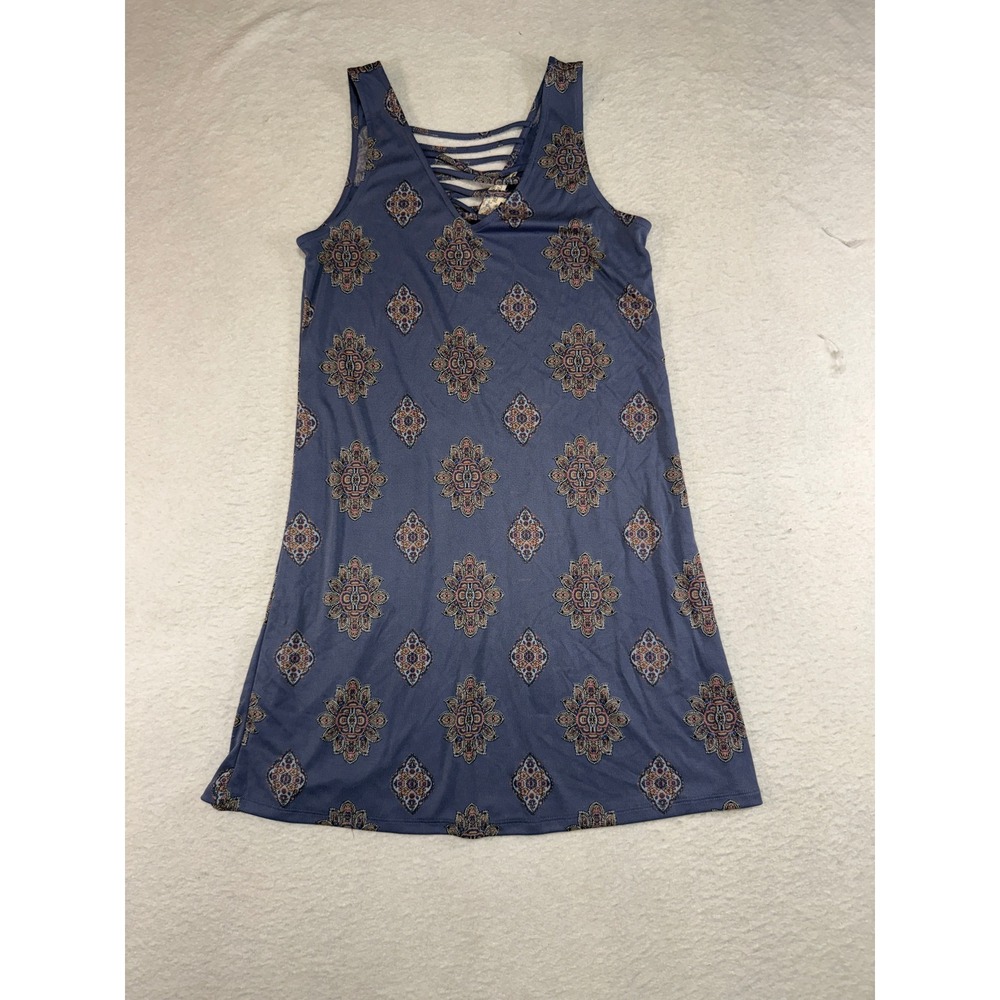 Pink Republic Blue Medallion Print Strappy Back V-Neck Mini Shift Dress Medium